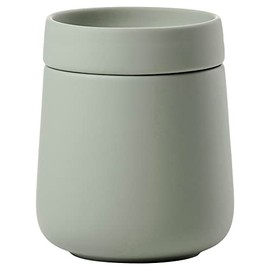 Zone Denmark Nova One Ceramic Storage Box with Lid for Bathroom Utensils such as Cotton Pads & Cotton Buds Diameter 8.4 cm, Height 10 cm, Capacity 290 ml, Matcha Green