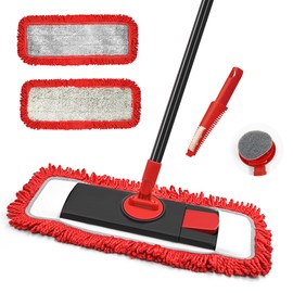 JEHONN Floor Mop Dry Wet Flat Dust Mops with Microfiber & Chenille Pads for Hard Wood Laminate Tile Vinyl Kitchen Bathroom Home