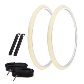PRO+ Pair of Bicycle TIRE 700 X 28 Cream/Cream SIDEWALL (2) Tires W/Tubes 33MM Schrader Valve & TIRE LEVERS G-5013