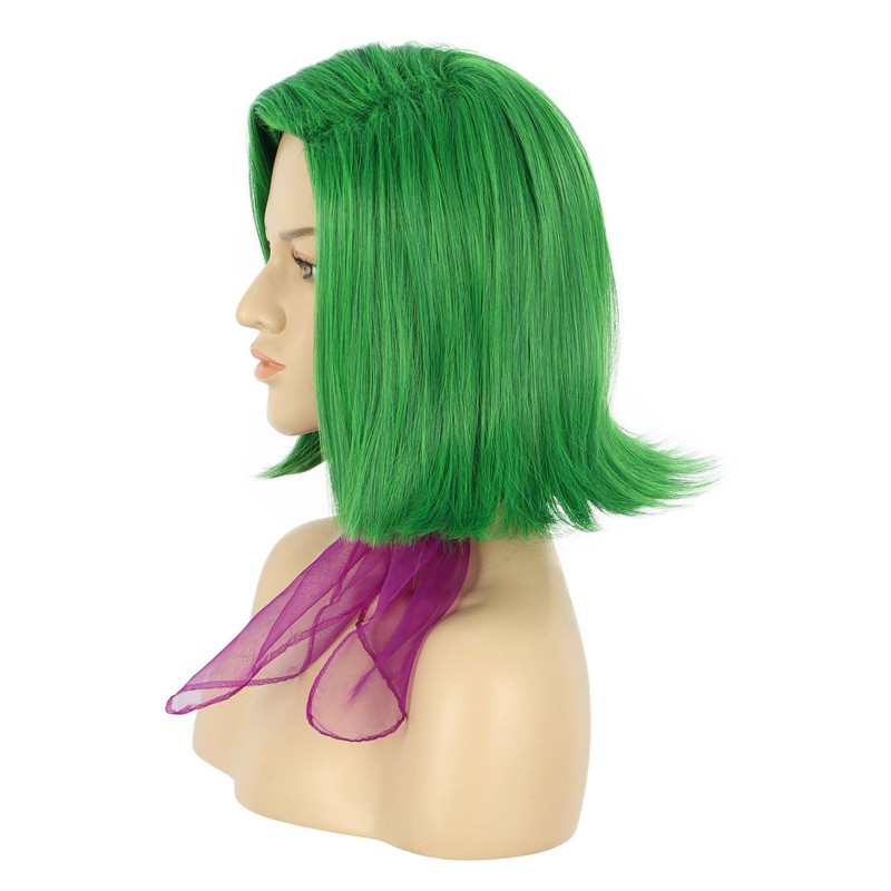VGbeaty Adult Green Wavy Wig with Purple Scarf Women Side-swept