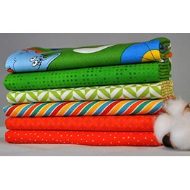 Celebrate Seuss Character Toss Green 6 Fat Quarters Bundle for Robert Kaufman, 1 1/2 Yards Total