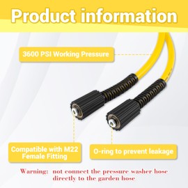 Tool Daily Pressure Washer Hose 100 FT X 1/4", Power Washer Replacement Extension Hose with M22 14mm Fitting, Kink Resistant,3/8" Quick Connect Kit For Gas & Electric Pressure Washer, 3600 PSI