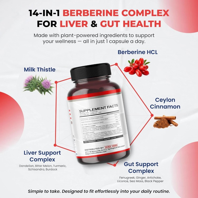 ULTRA HERBS Premium Berberine with Cinnamon, Milk Thistle *USA Made