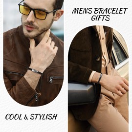 SHIEAGLELD Leather Bracelet Men's Bracelet with Letters Stainless Steel Engraving A-Z Letter Bracelet Men, Handwoven Magnetic Closure Bracelet Men, Valentine's Day, Christmas, Birthday Gifts Idea,