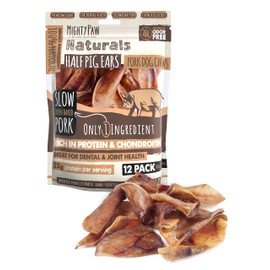 Mighty Paw Naturals Half Pig Ears (12 Pack) | All-Natural Premium & Odor Free Pork Dog Treats. Protein-Rich Single Ingredient Pet Chews for Oral & Joint Health. 6” Long for Dogs of All Life Stages