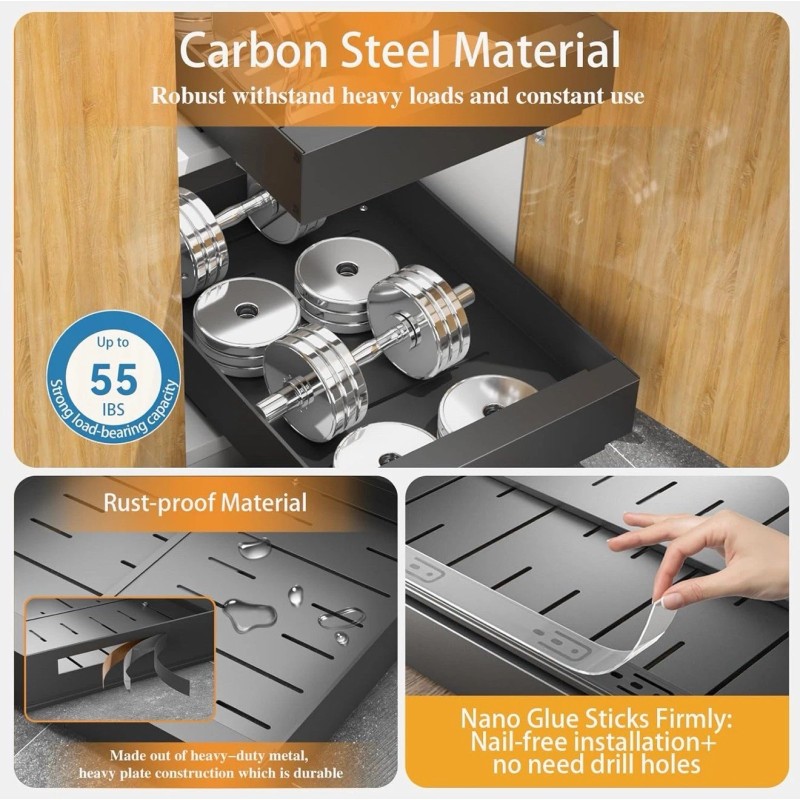 Merrylun Expandable Pull Out Cabinet Drawers Organizer Slide Shelves with