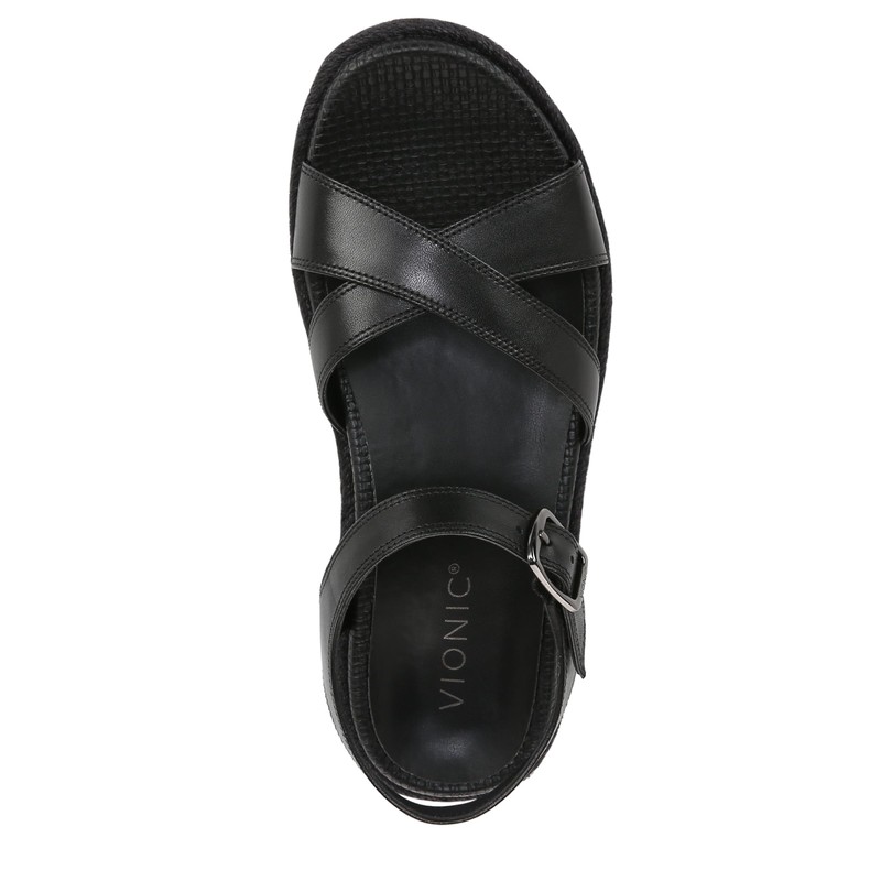 Vionic Women's Mar Sandal, Black Leather, 8