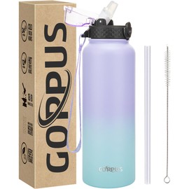 GOPPUS 1.2 L / 40 oz Stainless Steel Water Bottle with Straw, 1.2 Litre Hot Thermos Flask, Double-Walled Steel Water Bottles, Insulated Water Bottles, Leak-Proof Cold Water Bottle, Adult, Flip Top
