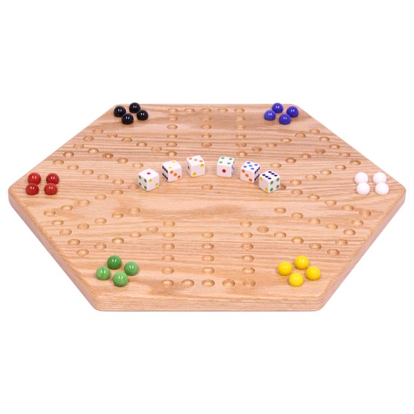 Solid Oak Double-sided Aggravation (Wahoo) Board Game Set, 16" Wide