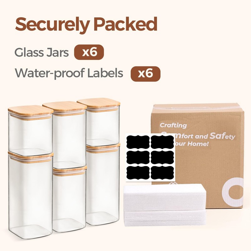 ComSaf Airtight Glass Storage Canister with Lids (0.7Qt/1.2Qt/1.6Qt) Set of