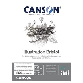 Canson Bristol 250gsm Paper, high-White & Ultra-Smooth, A4 pad Including 20 Sheets