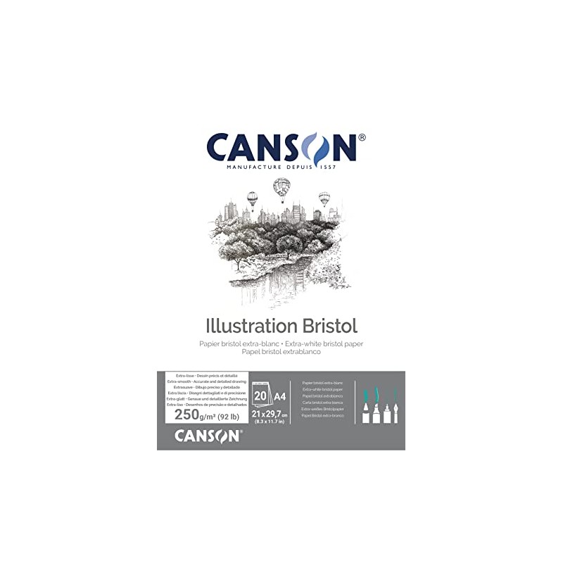 Canson Bristol 250gsm Paper, high-White & Ultra-Smooth, A4 pad Including
