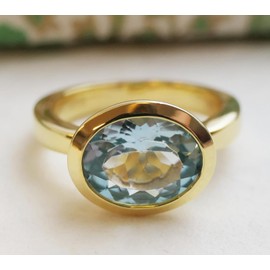 Oval Blautopas vergoldet Sterling Silber Ring - Natürlicher Edelstein - Geburtstagsgeschenk - Weihnachtsgeschenk - Handgefertigte Geschenkideen für Frauen (Größe: US Size 9 / Diameter 19)