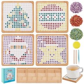 WEBEEDY 4 Sets DIY Mosaic Coasters Christmas Craft Mosaic Kit with Wood Coaster, DIY Adult Crafts Projects Kits with Instruction,Easy to DIY Mosaic Coaster Making Kit for Drinks Tray Christmas Decor