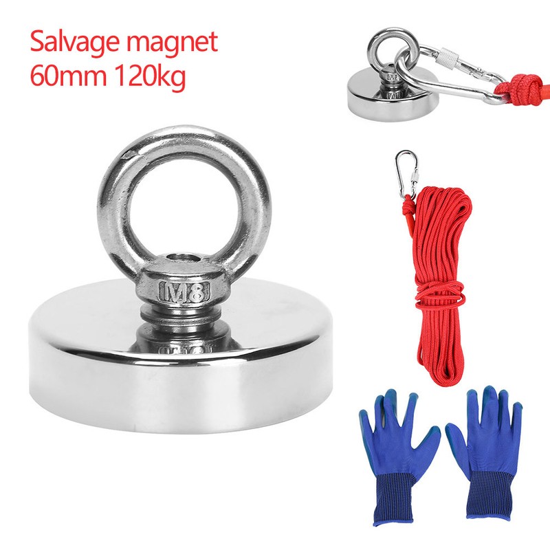 Strong Powerful Round Salvage Fishing Magnet with 20m Rope Kit