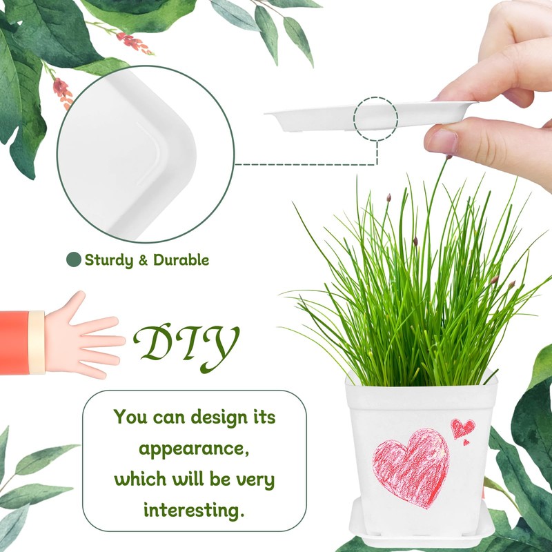OJYUDD 72 Pcs 3 Inch White Square Plastic Pots with