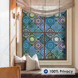 DKTIE Bathroom Window Privacy Film Decorative Films, Get Privacy While Still Letting Light Into Room, Included Tools Easy to Install, Static Cling Renter Frendly (B110-Blue, 17.7" x 118.1")