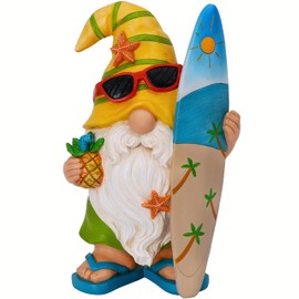 Mood Lab Garden Gnome - Surfer Gnome Figurine - 9.1 Inch Tall Funny Lawn Statue - for Outdoor & House Decor