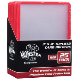 Monster Top Loaders for Collectible Trading Cards - 25 Count 3"x4" Clear Hard Plastic Protector (Red Border) - Easily Sort Your TCG Cards by Color- Compatible with MTG Magic Gathering, Yugioh, Sports