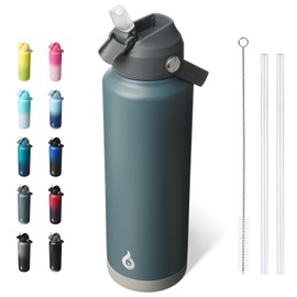 BJPKPK Insulated Water Bottle with Straw Lid, 40oz Large Thermo, BPA Free Leak Proof Stainless Steel Metal Water Bottles, Tumblers, Cups, Flasks for Travel, Sports, Grey