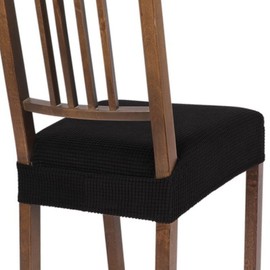 SearchI Stretch Dining Chair Seat Covers Set of 6, Soft Removable Washable Seat Covers for Dining Chairs, Dining Room Seat Cover Protector (Rear-Covered, Black Jacquard 1)