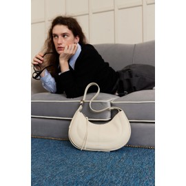 LA FESTIN Leather Crescent Bag - Adjustable Strap Shoulder Bag for Women’s Crossbody Handbags, Designer Trendy Satchel Purses for Women With Zipper Closure - Ivory