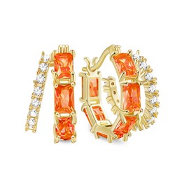Lourny Double Hoop Crystal Earrings for Women,18K Gold/Silver Plated Illusion Huggie Hoop Earrings Cubic Zirconia Hoop Earrings (Orange-Gold)