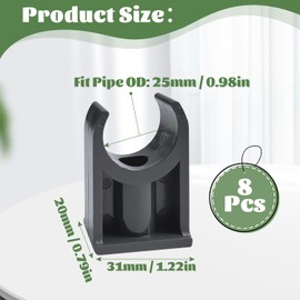8 Pcs UPVC Pipe Clips, Water Tube Clamp for TV Trays Tubing Hose Hanger Support Tubing Black Fixing Bracket (25mm)