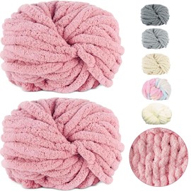 Thick Wool Yarn 500 g (250 g x 2) Approx. 54 m, Skin Pink Chunky Wool, Super Soft Chenille Chunky Yarn, Chunky Knit Soft Wool Yarn, Soft Arm Knitting for Crochet Blanket, Scarves, Hats, Blankets,