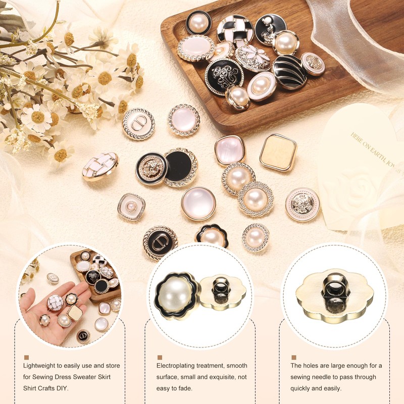 HARFINGTON 5pcs 28L Gold White Faux Pearl Buttons 18mm 23/32"