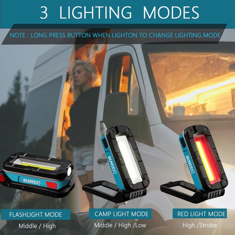 SUNREI LED Rechargeable Magnetic Work Lights, 1000 Lumens, Magnetic Base
