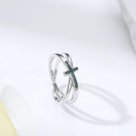 KoyeKei Turquoise Cross Rings for Women Mom Mothers Day Gift 925 Sterling Silver Purity Cross Ring Faith Christian Jewelry Religious Gifts for Daughter 8 Size
