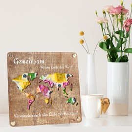 PIWOSGOL World Map Wooden Money Gift, Premium Wedding Gifts for Bride and Groom, Money Gift Wedding, Birthday Money Gift, Wood, for Happiness Gift for Birthday and Wedding