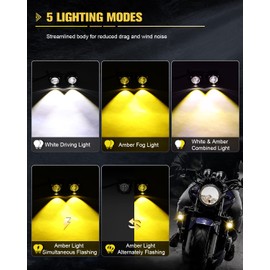 Motorcycle LED Fog Lights Auxiliary Driving Light 60W 18000LM Dual Color Spotlights White Amber Strobe Flashing Lights with 5 Modes Wire Harness Kit, for Car Truck Boat ATV UTV, 2PCS