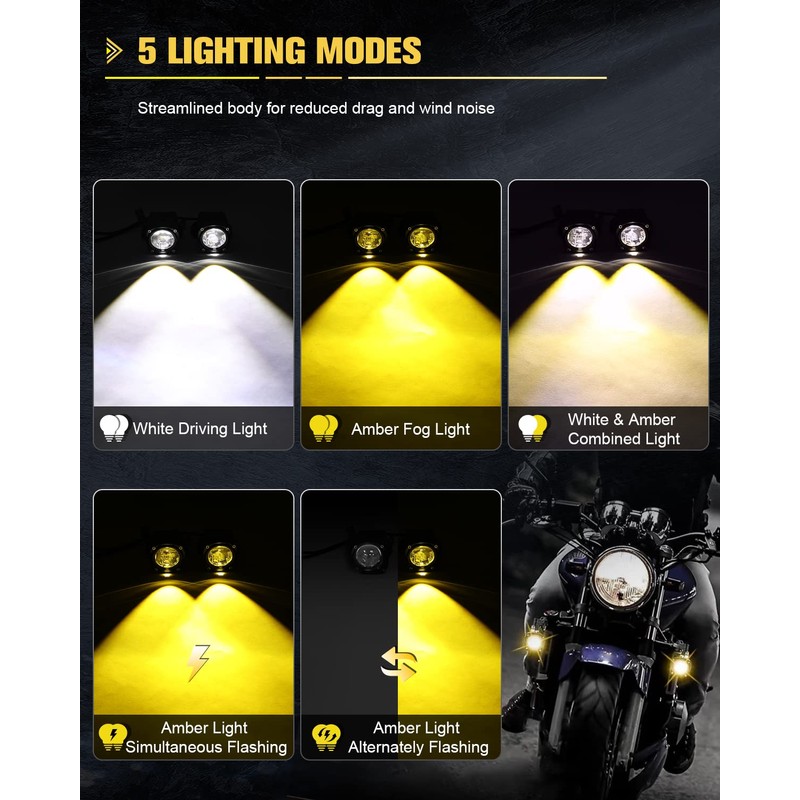 Motorcycle LED Fog Lights Auxiliary Driving Light 60W 18000LM Dual