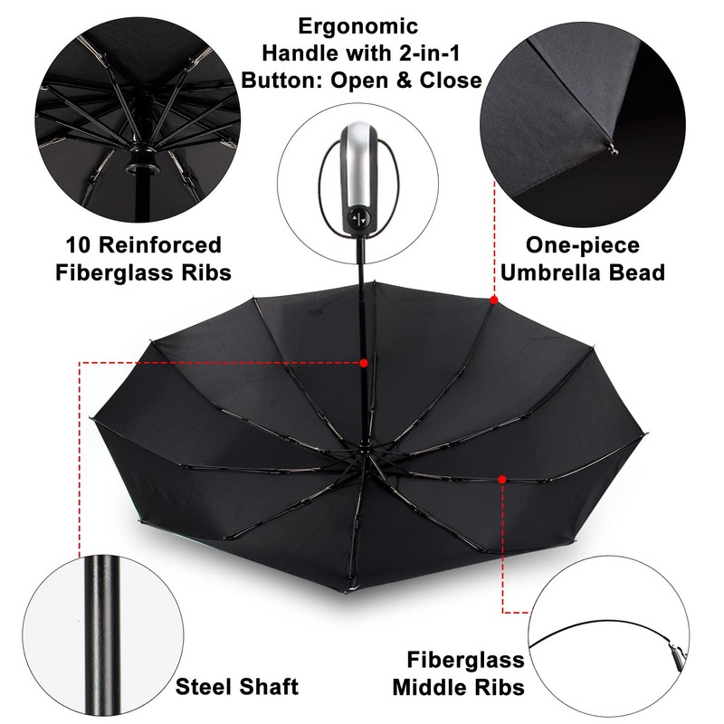 TradMall 2 Pack Travel Umbrella Windproof 46 Inches Large Canopy