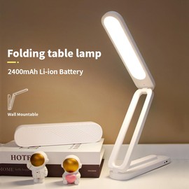 Generic Foldable LED Desk Lamp, Slim Rechargeable USB Table Light, 2400mAh Reading Lamps, 3 Color Modes & Stepless Dimming, Portable Small Desk Light for Office Home Dormitory, White/Green, MY-7901