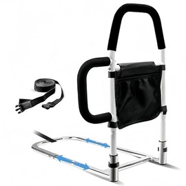 Barandales para Cama Adulto, Barandilla de Seguridad con Doble Barra, de Agarre y Protección contra, Caídas y Bolsillo de Almacenamiento, Soporta hasta 300lbs, Altura 25.6''