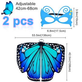 Children's Butterfly Wings with Mask, Butterfly Cape Costume Girls, Pixie Poncho Costume, for Cosplay, Carnival, Party, Party Favours (136 x 108 cm)