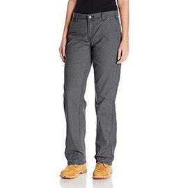 Carhartt womens Rugged Flex Loose Fit Canvas work utility pants, Coal, 10 US