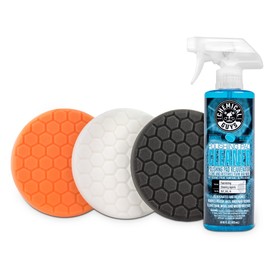 Chemical Guys HEX 3KIT 5 5.5" Buffing Pad Sampler Kit, (1) 16 Fl oz Polishing Pad Cleaner + (3) 5.5" Buffing Pads that Work with 5" Backing Plates, (Set of 4)
