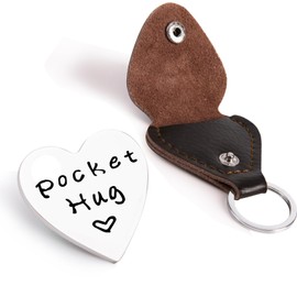 Qunrwe Pocket Hug & Leather Keychain, Long Distance & Cheer Up Gift, Thinking of You Gift, Thanksgiving & for Friends, Family & Lovers (Silver Letter)