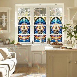 Buddha Stained Glass Window Film, Decorative Buddha Stained Glass Window Film, Buddha Stained Glass Window Film for Bathroom Door Heat Anti UV