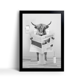 Funny Highland Cow Framed Wall Art in Bathtub,Black and White Canvas Cow Wall Art Prints Farmhouse Bathroom Decor,Humor Animals Bathroom Painting Canvas Rustic Style Artwork(8"x10", Framed)