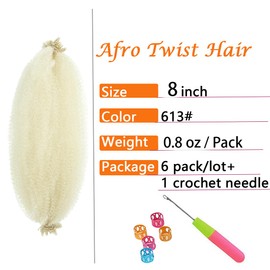 Springy Afro Twist Hair 8 Inch 3 Packs Pre Fluffed Marley Twist Braiding Hair for Black Women (8 inch 613#)