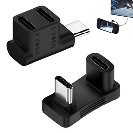 OIHCAZ 2PCS USB C Right Angled Adapter, 180° USB C Male to Type-C Female U Shape Adapter & Dual Female to Male Adapters 10Gbps Data Transfer 4K@60Hz Video Output Fast Charging for Type-C Devices