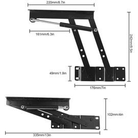 KEILEOHO 2 PCS Folding Lift up Top Table, Coffee Table Lift, Hydraulic Hinge Hardware, Lifting Frame Desk Mechanism Spring Hinge Bracket for Tea Coffee Table