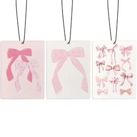 ZFQ Cute Pink Bow Car Air Freshener, Coquette Pink Ribbon Girly Air Freshener Hanging 3 Pcs for Cars Closet Drawer or Books, Cute Girly Preppy Car Accessories Mirror Decor for Women