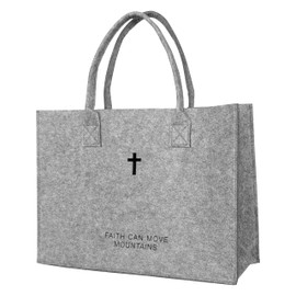Christian Gift Bible Cover Large Tote Bag Cross Hollow-Out Felt Tote Bag Holiday Gift Bag15.7x11.8x5.7(Grey, L)