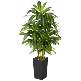 5FT Artificial Dracaena Tree - Fake Tree with Black Tall Planter Realistic 6-Trunk Faux Tree for Home/Office Faux Yucca Tall Fake Floor Plant in Pot - Artificial Trees for Modern & Farmhouse Decor